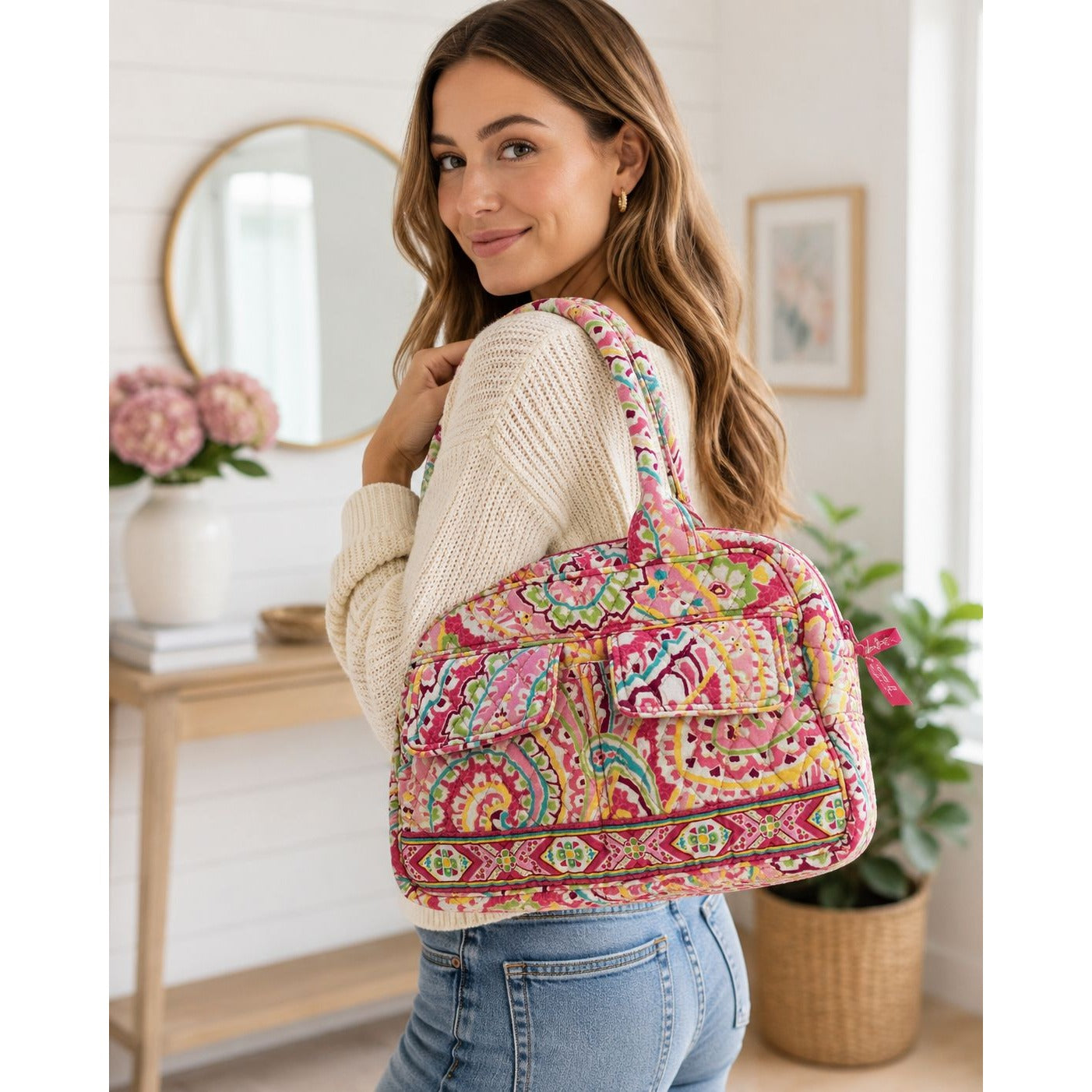 Vera Bradley Julia Satchel Pink Swirls Quilted Cotton Handbag Purse Retired Pattern