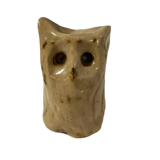 Vintage Miniature Ceramic Owl Figurine 2.5 Inch 1970s Pottery Bird Decor