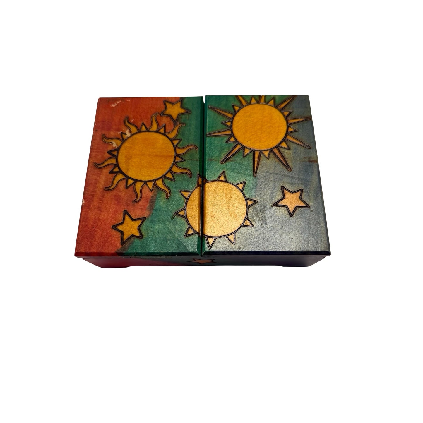 Vintage Enchanted World Of Boxes Sun Moon Celestial Wooden Trinket Box 6x4