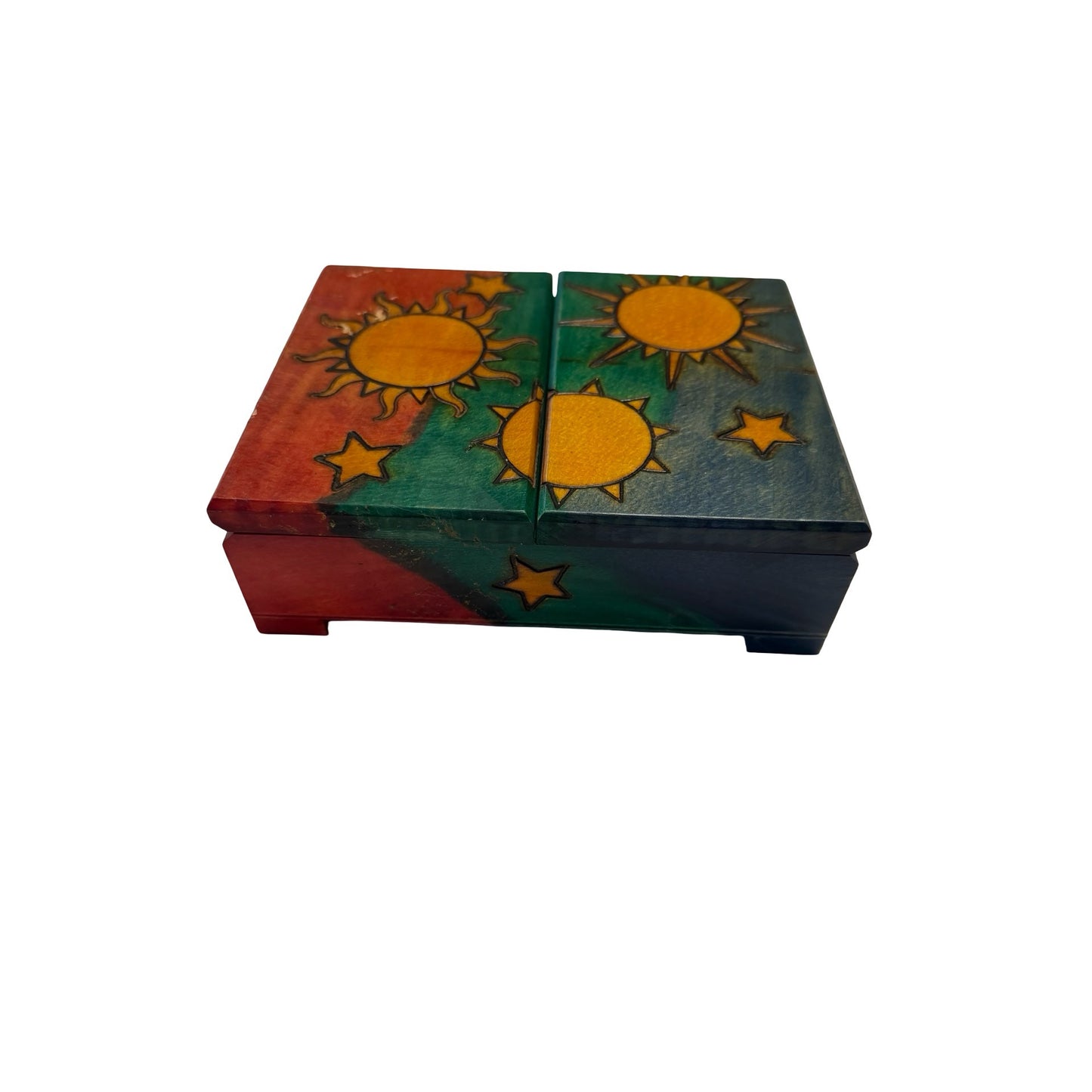 Vintage Enchanted World Of Boxes Sun Moon Celestial Wooden Trinket Box 6x4
