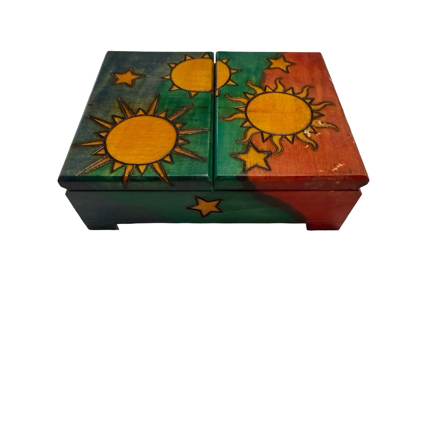 Vintage Enchanted World Of Boxes Sun Moon Celestial Wooden Trinket Box 6x4