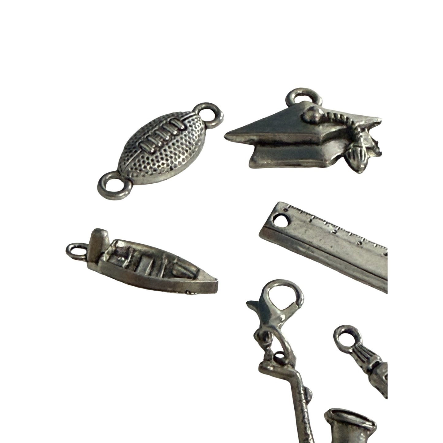 Silver Tone Mixed Hobby Career School Charm Lot of 9 Football Sailboat Saxophone