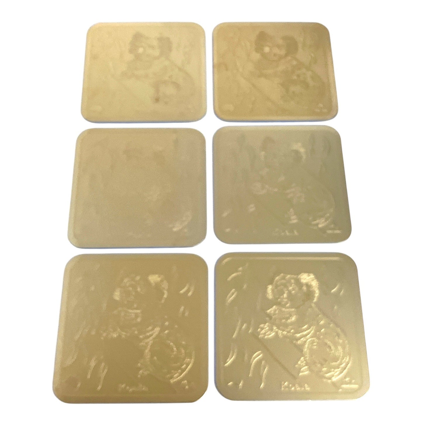 Vintage Koala Coasters – Set of 6 Metallic Gold-Tone with Blue Felt Backing – 3.5” Square – 1980s