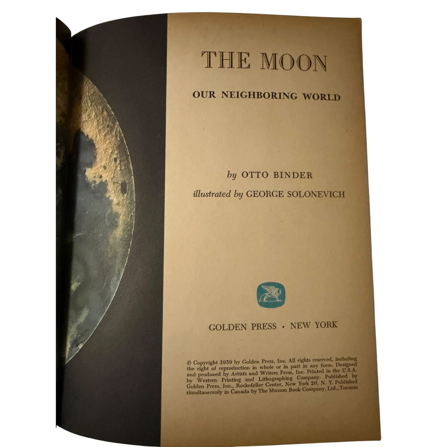 Vintage 1959 Golden Library of Knowledge The Moon Our Neighboring World Hardcover Otto Binder Space Book