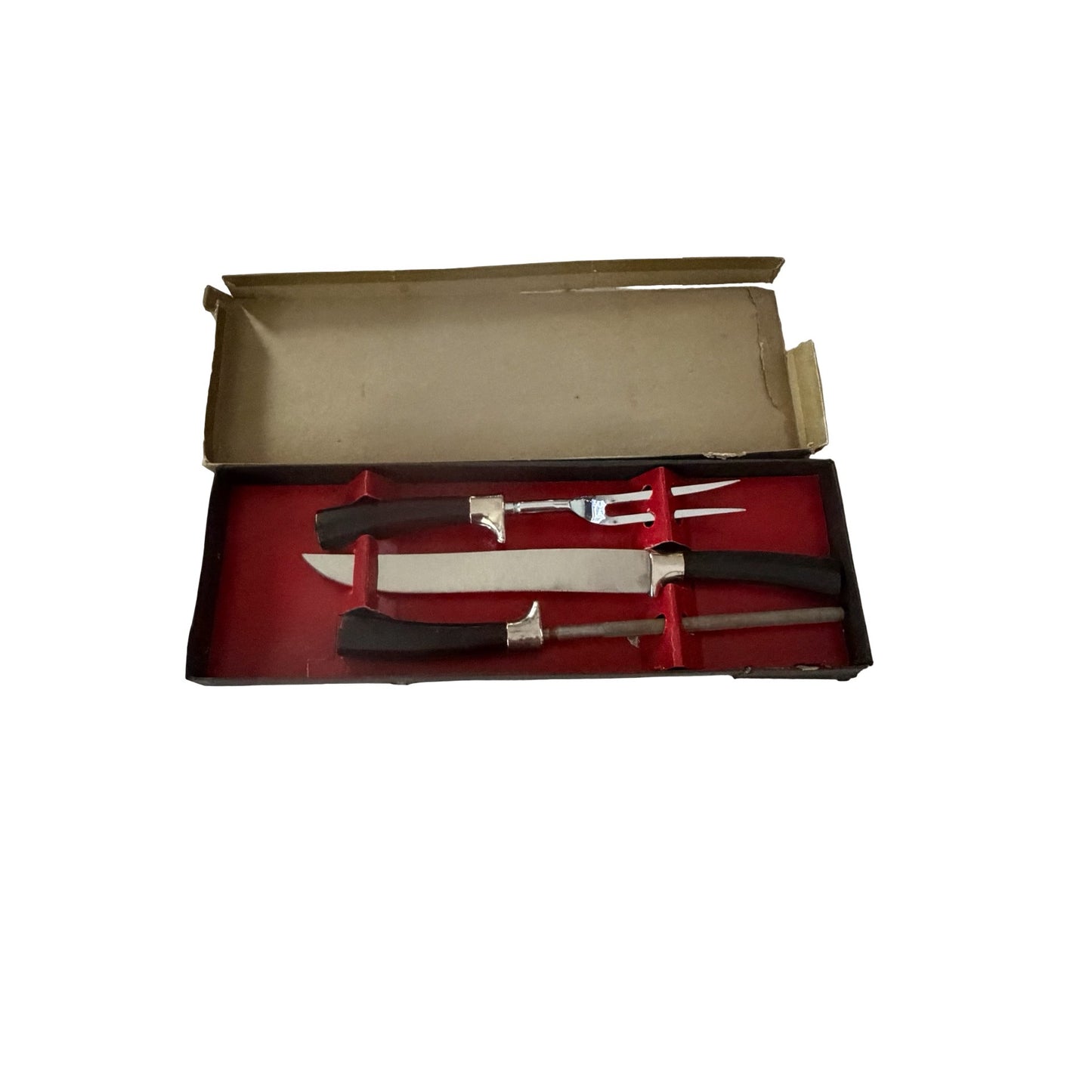 Vintage E. Parker & Sons Sheffield England Carving Set 3 Piece Stainless Steel Original Box
