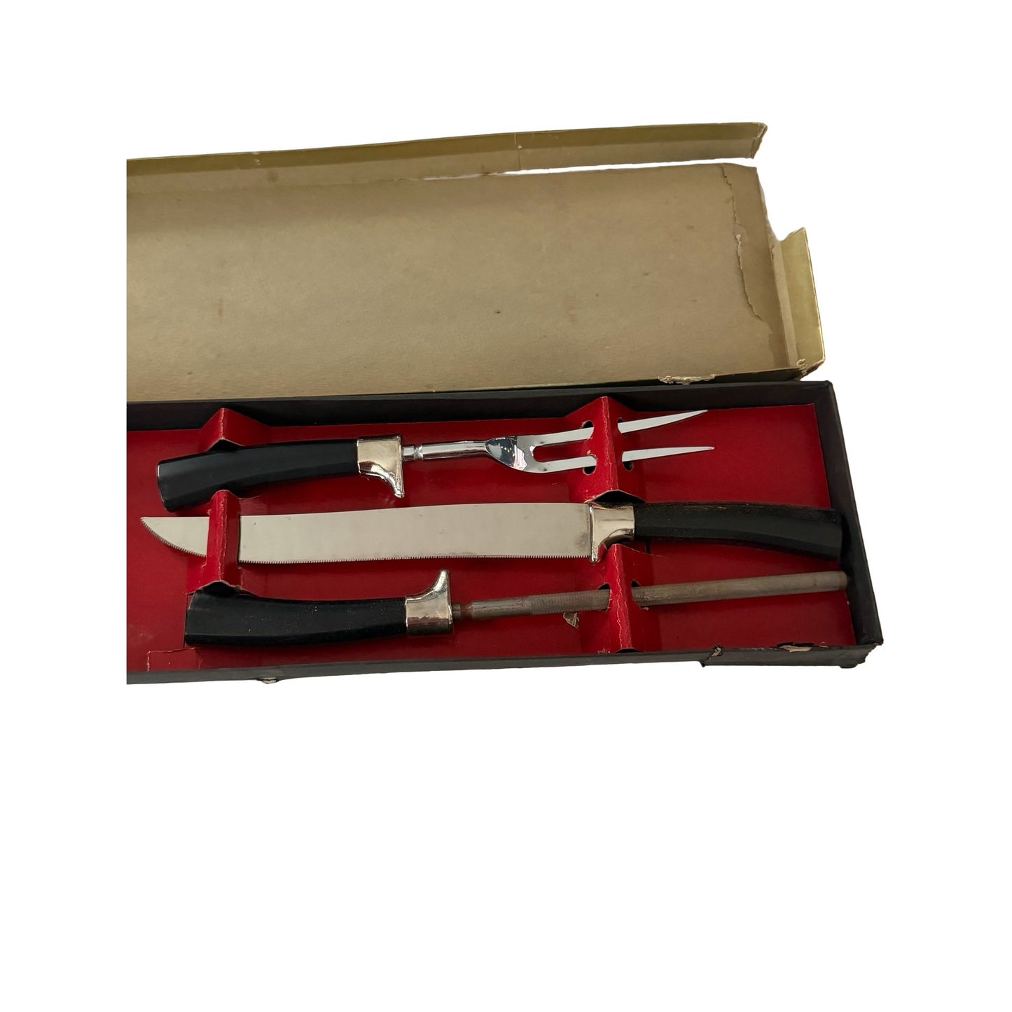 Vintage E. Parker & Sons Sheffield England Carving Set 3 Piece Stainless Steel Original Box