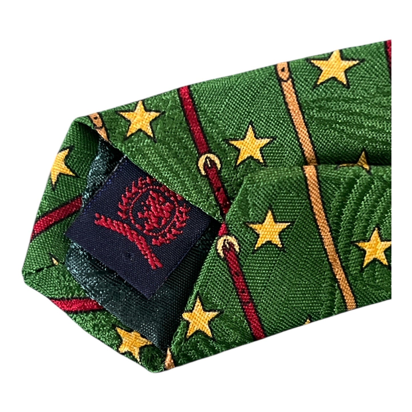 Vintage Tommy Hilfiger Silk Necktie Green Navy Equestrian Print