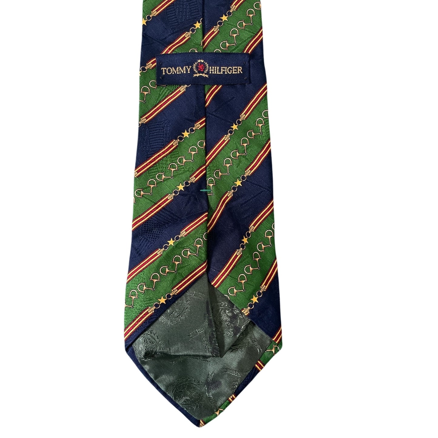 Vintage Tommy Hilfiger Silk Necktie Green Navy Equestrian Print