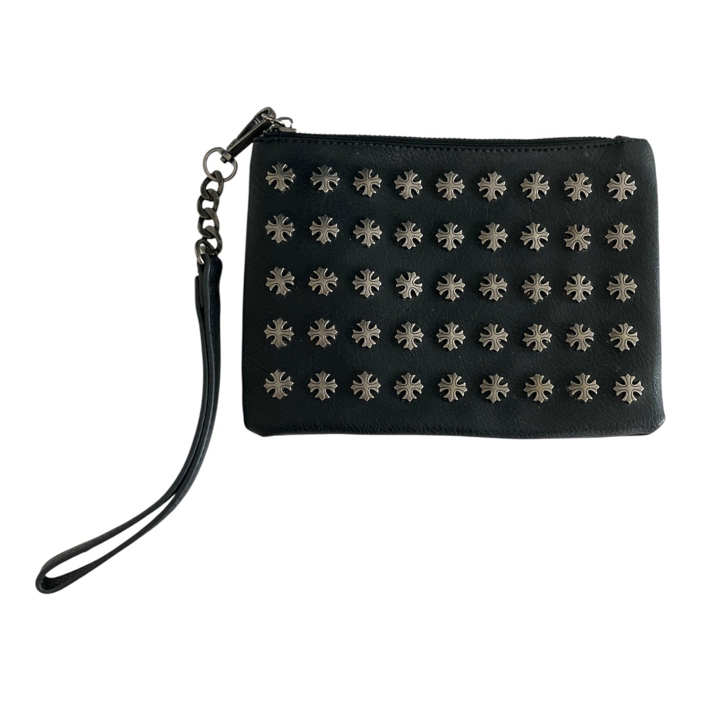 Plug and Tote Black Studded Wristlet Clutch Bag – Faux Leather 2016