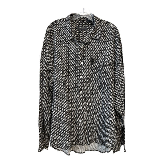 Vintage Guess “Classic” Long-Sleeve Shirt – XL – Geometric Rayon-Linen Blend – Convertible Cuffs – 51” Chest
