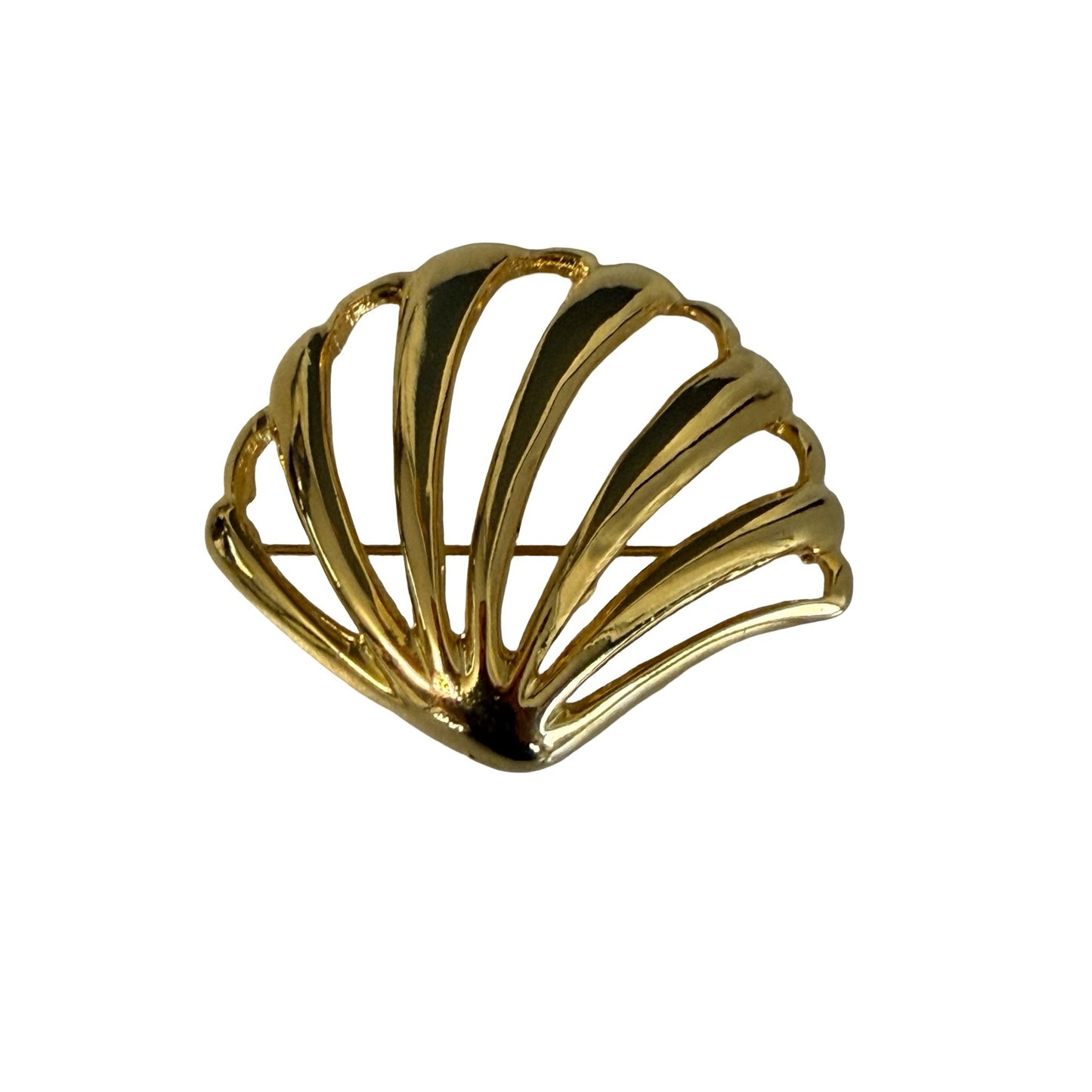 Vintage Gold Tone Seashell Brooch Openwork Scallop Shell Coastal Beach Pin