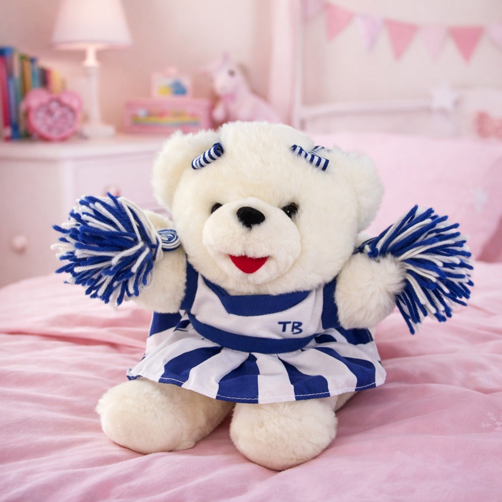 Vintage Dan Dee Tampa Bay Rays Cheerleader Teddy Bear Blue White Pom Poms 9”
