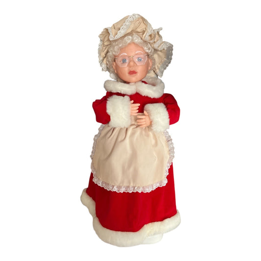 Animated Mrs. Claus Holiday Figure – Tested – Red Velvet Dress & Apron – Vintage Decor