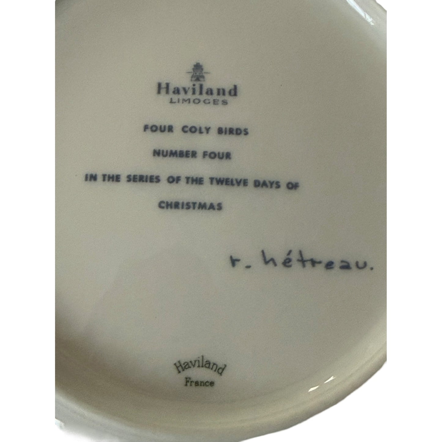 Haviland Limoges Four Colly Birds Christmas Collector Plate Noel 1973 Boxed