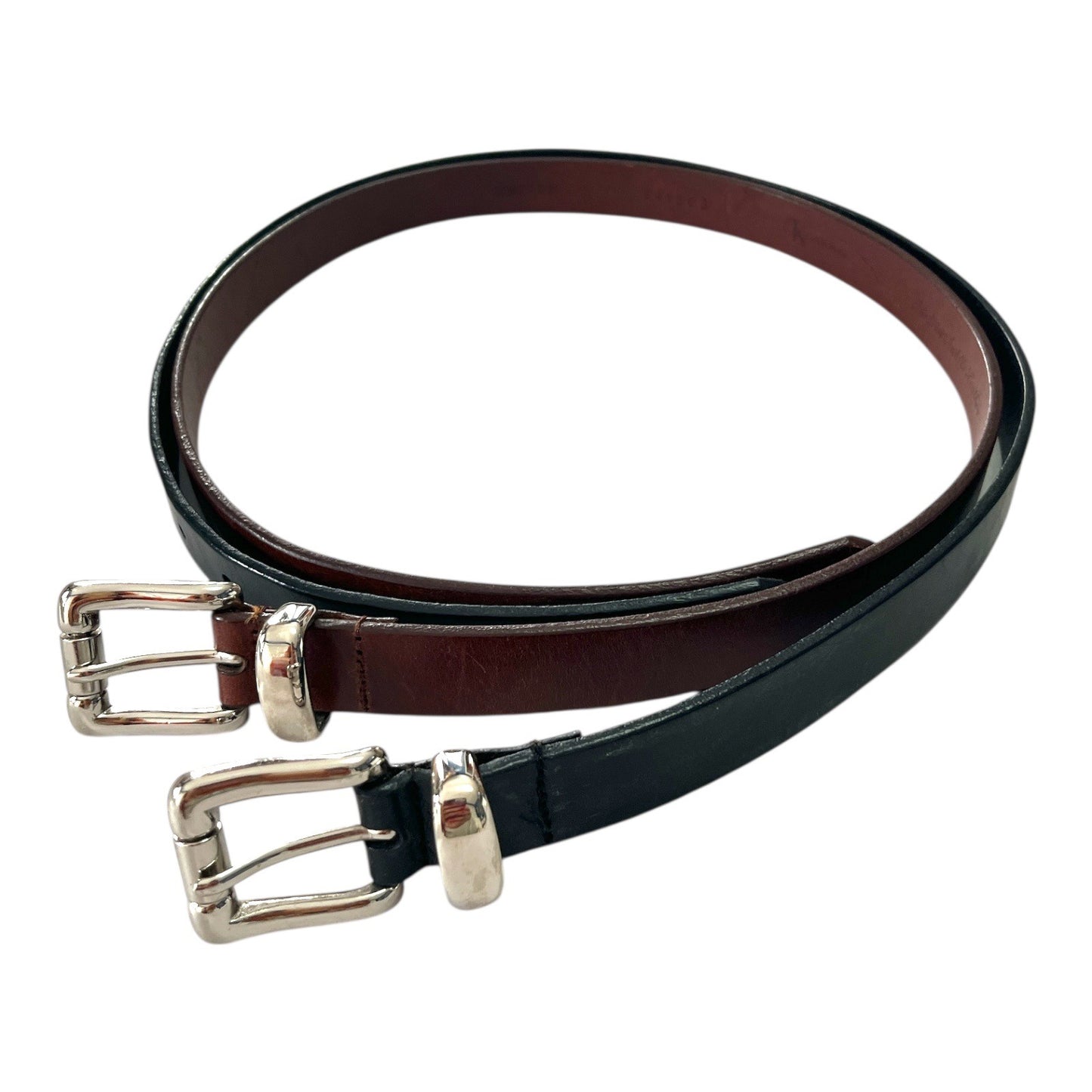 Calvin Klein Italian Saddle Leather Belts – Set of 2 (Black & Brown, Medium, 29”)