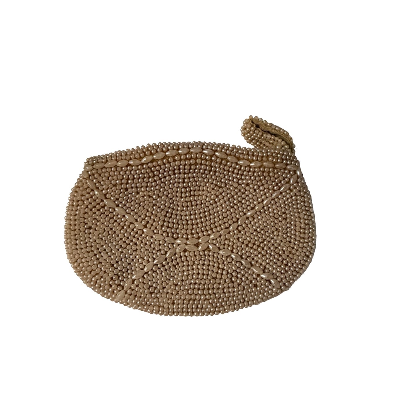 Vintage Beaded Coin Purse Cream Faux Pearl Zipper Pouch Evening Bag