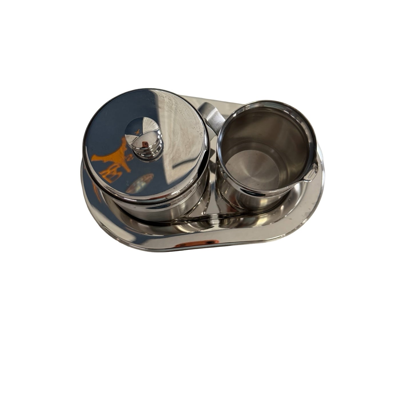 Tramontina 18/10 Stainless Steel Creamer Sugar Bowl Tray Set Brazil Vintage Coffee Service