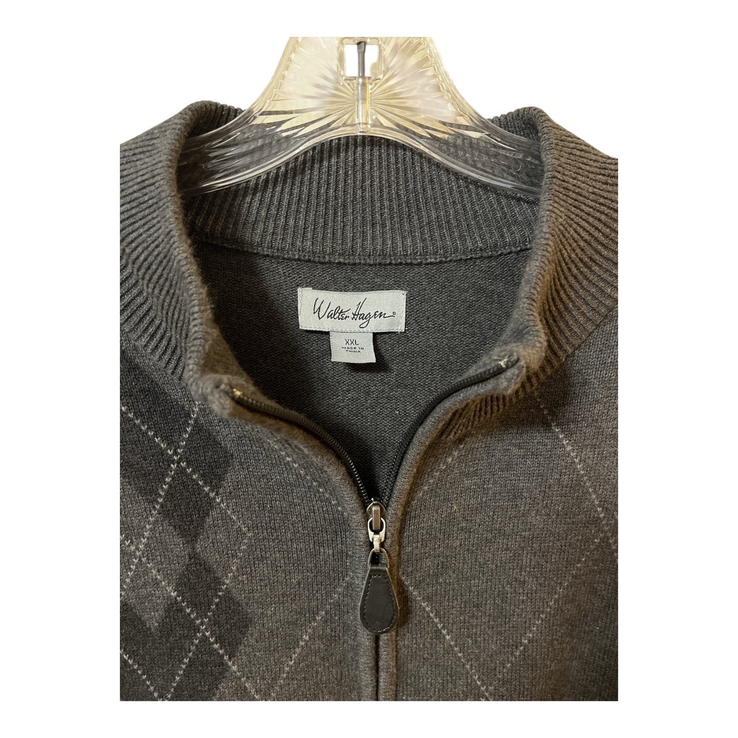 Walter Hagen Men’s XXL Gray Argyle Quarter Zip Pullover Sweater