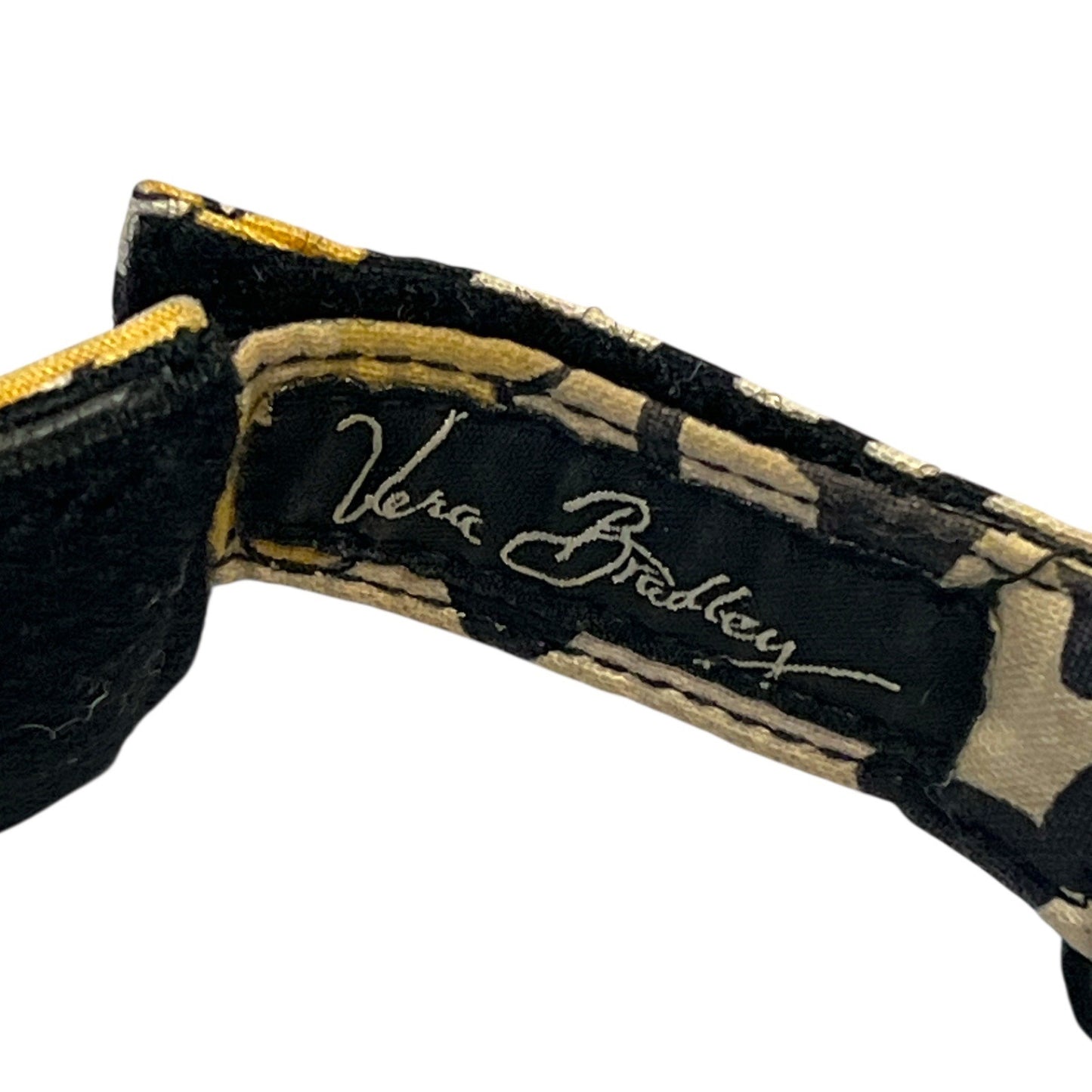 Vera Bradley Sun Visor Hat Black Woven Brim Floral Band Yellow Black Adjustable