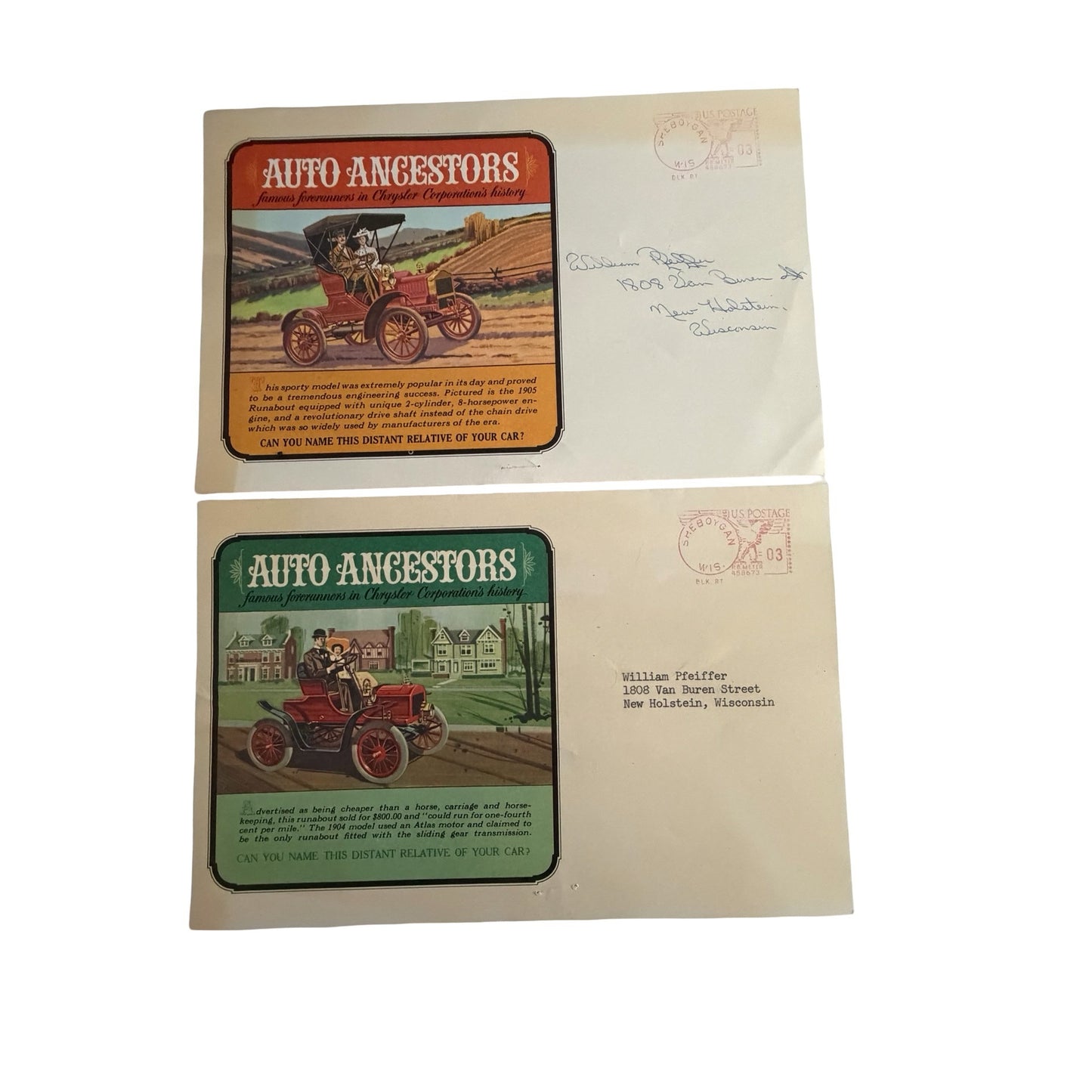 Vintage 1966 Chrysler Auto Ancestors Dealer Mailers Lot of 2 Plymouth Belvedere Wisconsin