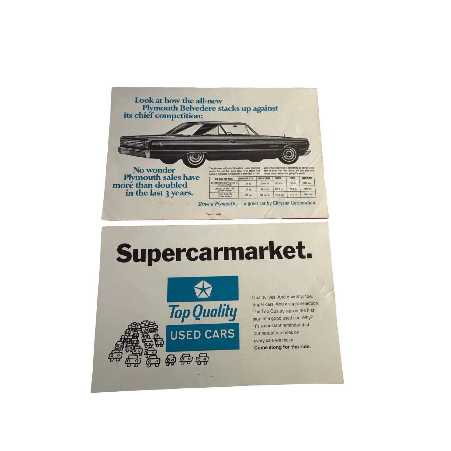 Vintage 1966 Chrysler Auto Ancestors Dealer Mailers Lot of 2 Plymouth Belvedere Wisconsin