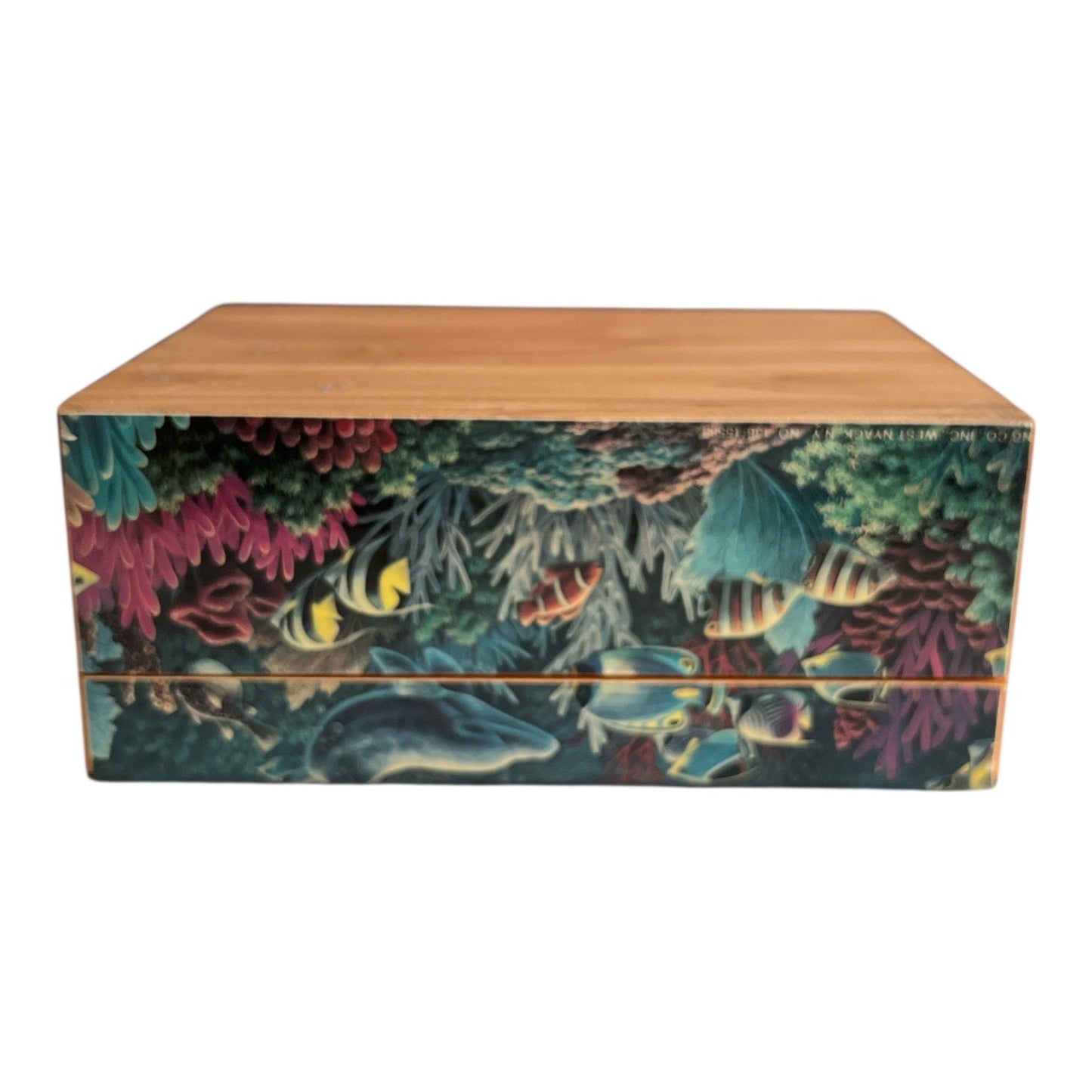 Vintage Cedar Dolphin Reef Wooden Keepsake Box Panama City Beach Florida Souvenir