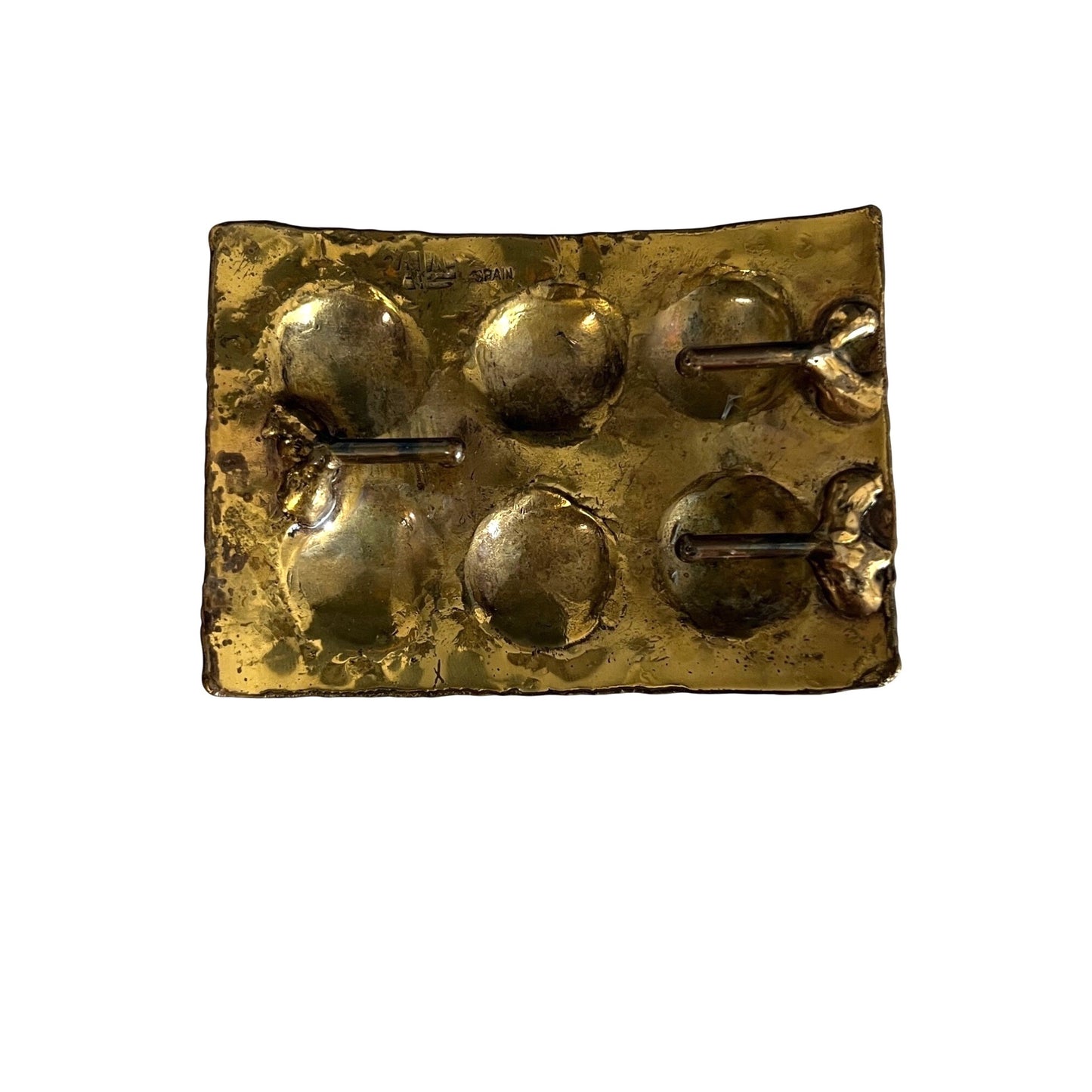 Vintage Spanish Brass Belt Buckle Figural Relief Panel Brutalist Style Made in Spain