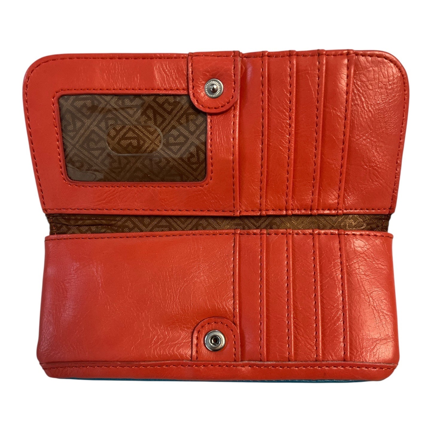 Relic by Fossil Zip Wallet | Dragonfly Appliqué | Teal and Red Faux Leather | 7 x 4.25
