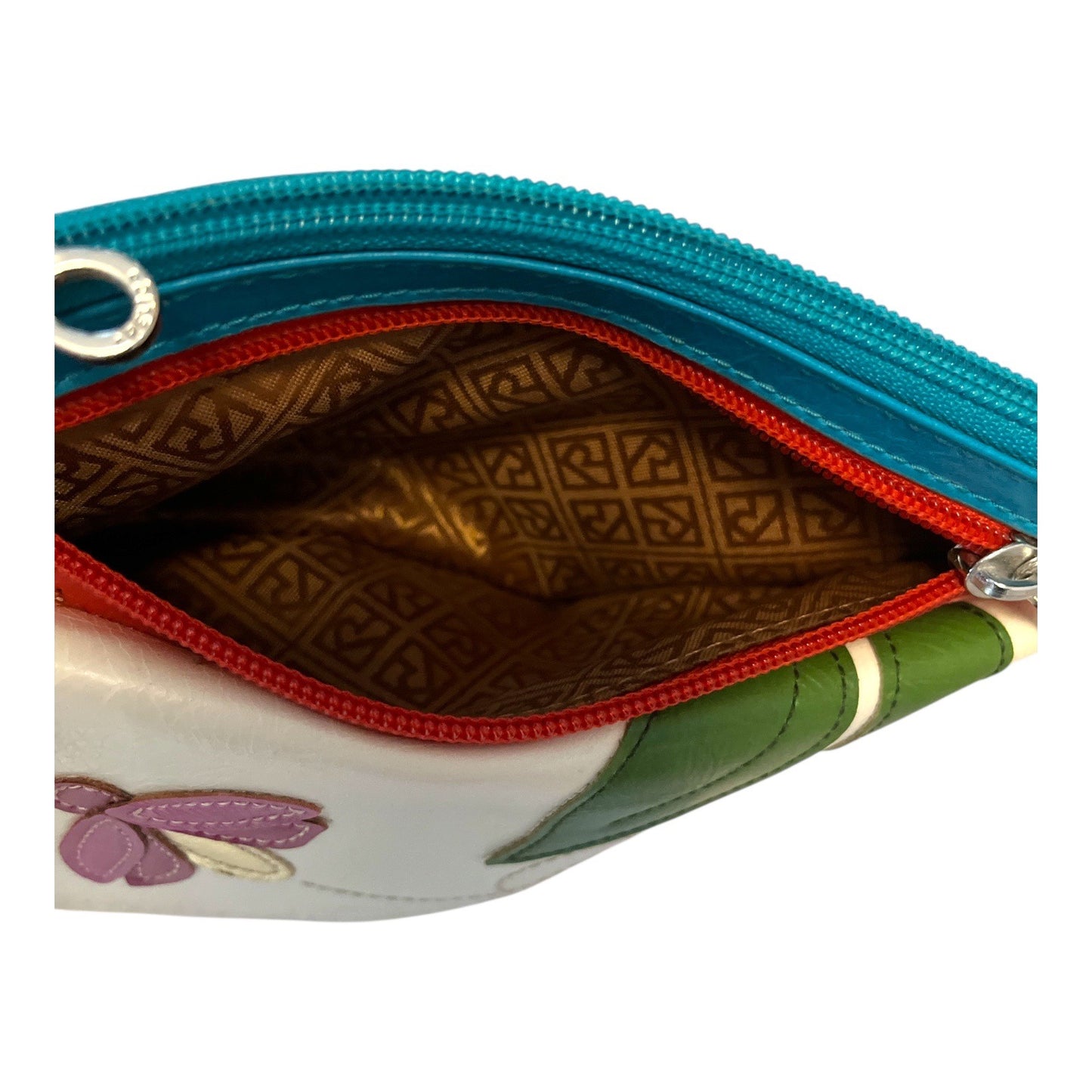 Relic by Fossil Zip Wallet | Dragonfly Appliqué | Teal and Red Faux Leather | 7 x 4.25