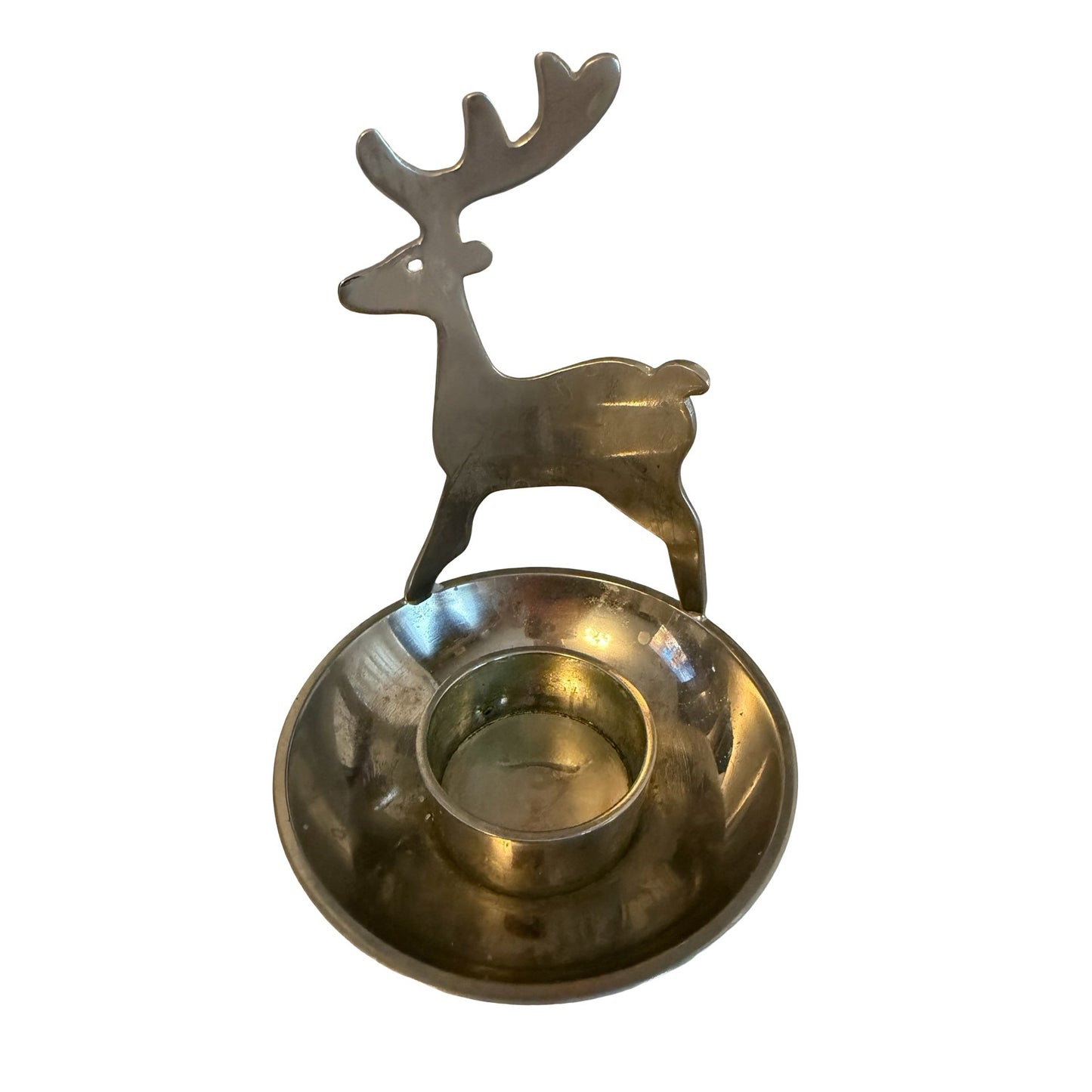 Crate & Barrel Reindeer Tealight Candle Holder Silver Tone Metal Christmas Decor