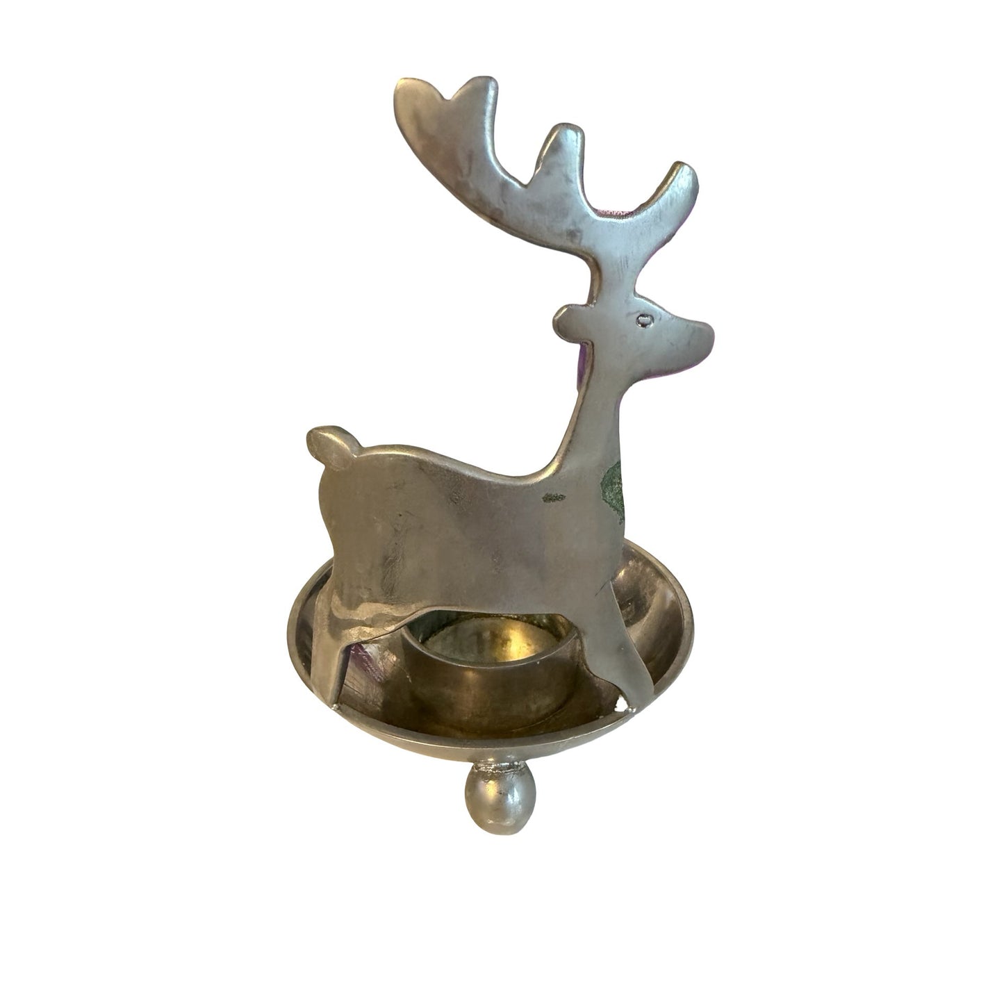 Crate & Barrel Reindeer Tealight Candle Holder Silver Tone Metal Christmas Decor