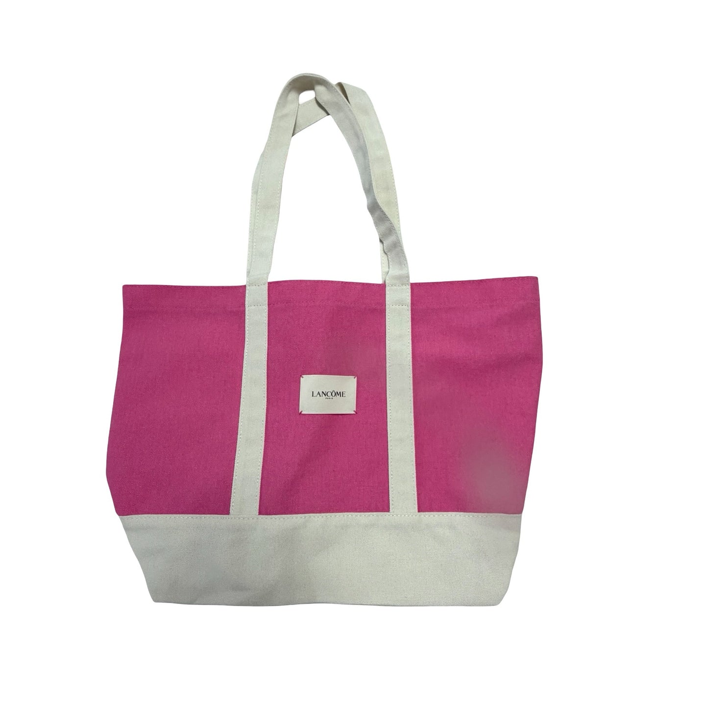 Lancôme Paris Pink Canvas Tote Bag Cream Trim Large Shopper Beach Bag