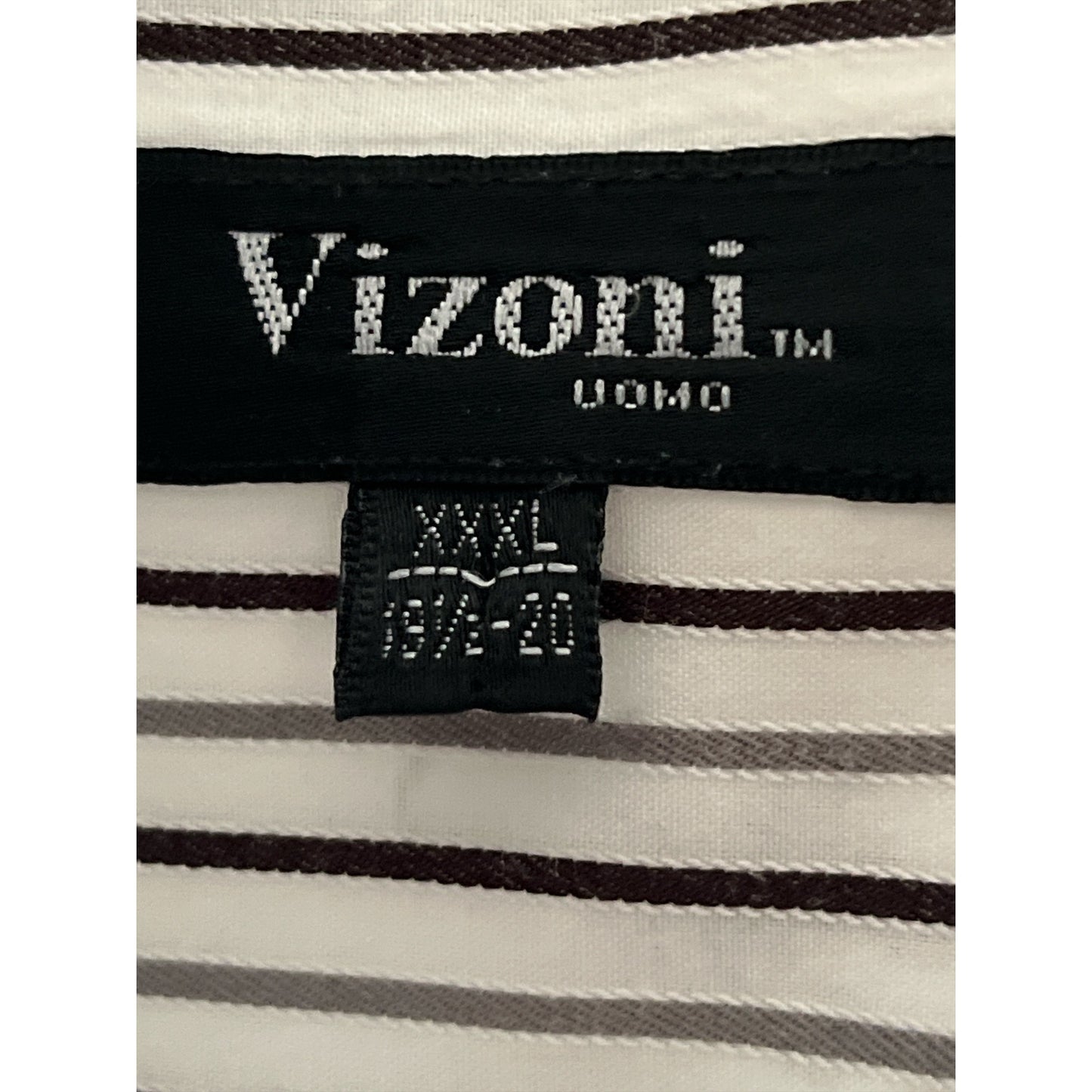 Vizoni Uomo Men’s XXXL Dress Shirt – Black & White Stripe with Paisley Trim – Modern Fit 48x32