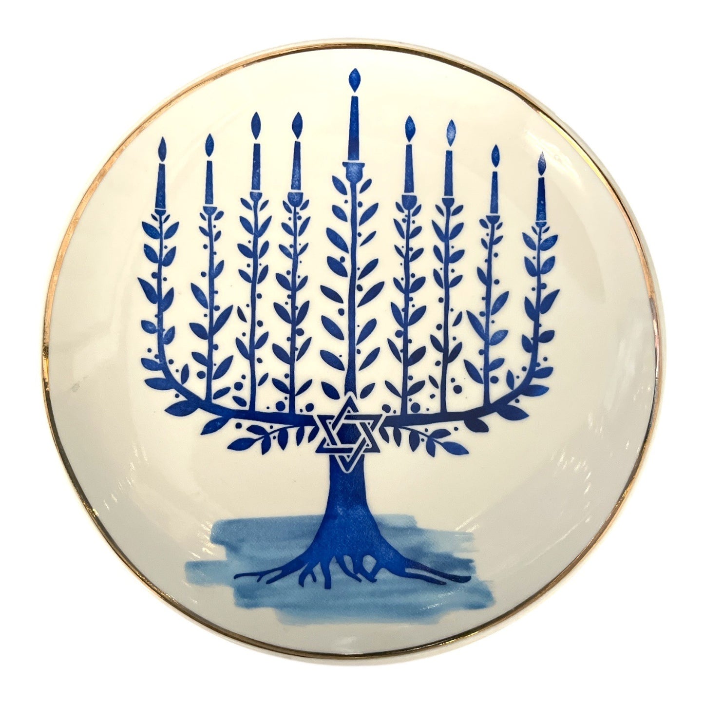 Ceramic Hanukkah Menorah Plate – 6.25"  Judaica Dish – Blue & White Festival of Lights