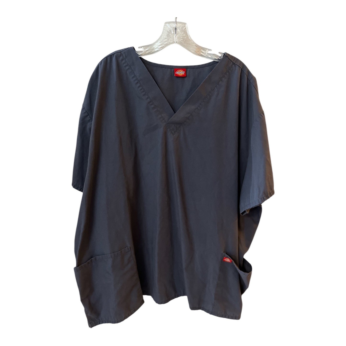 Dickies Charcoal Gray V-Neck Plus Size Scrubs Top With Pockets