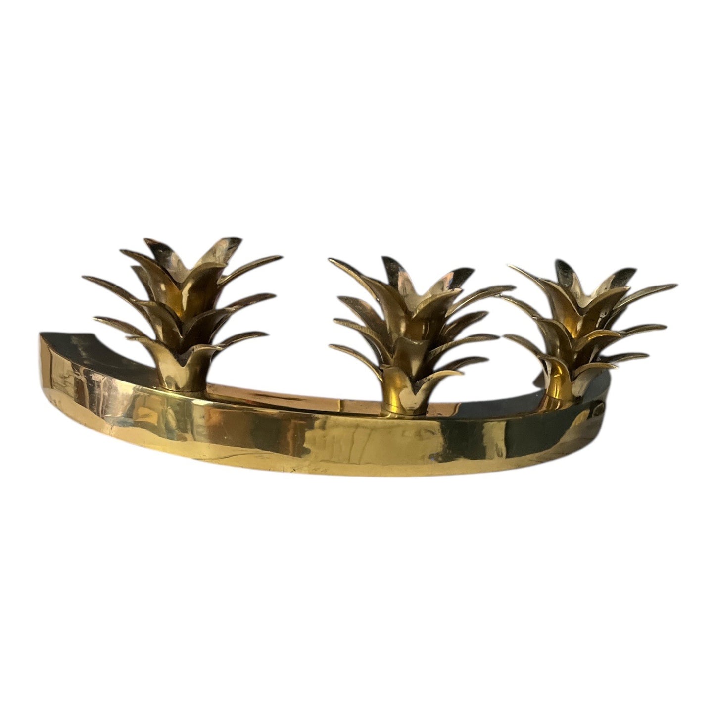 Vintage Triple Pineapple Solid Brass Candle Holder Hollywood Regency 12” Wide