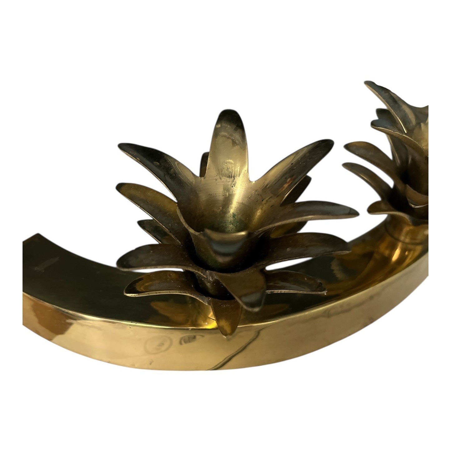 Vintage Triple Pineapple Solid Brass Candle Holder Hollywood Regency 12” Wide