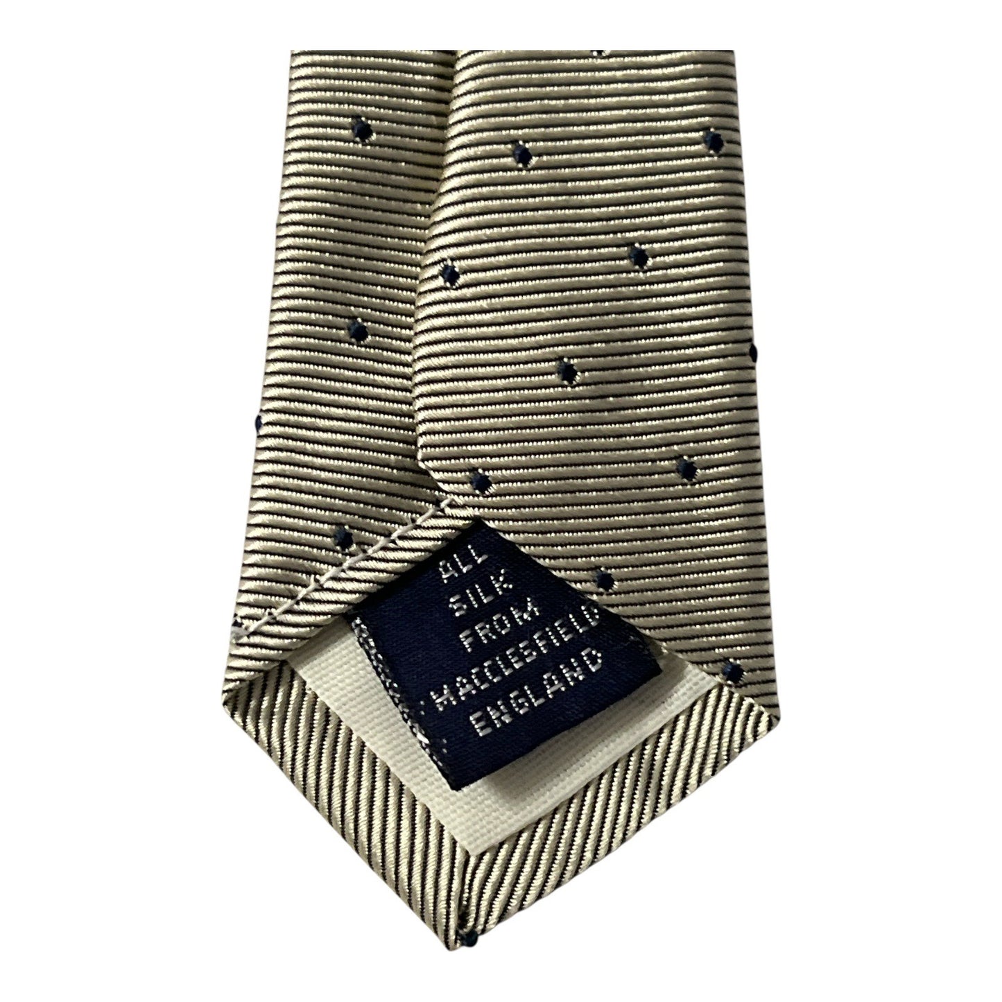 Barneys New York Silk Tie Beige Blue Dots Macclesfield Silk Made in USA 57 x 3