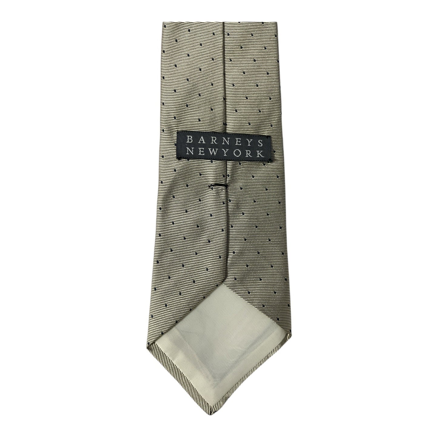 Barneys New York Silk Tie Beige Blue Dots Macclesfield Silk Made in USA 57 x 3