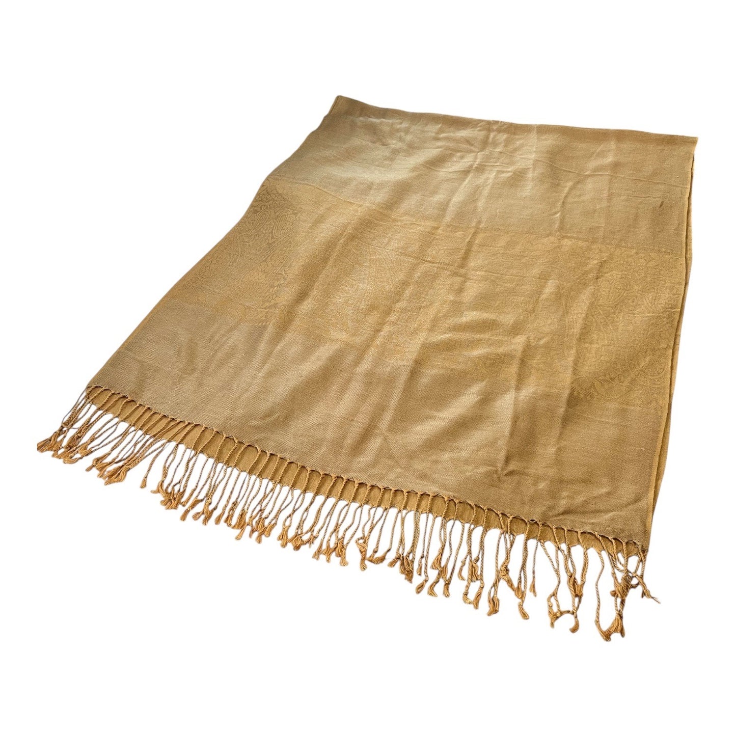 D&Y Pashmina Scarf Gold Paisley Fringe Wrap Shawl 68x26