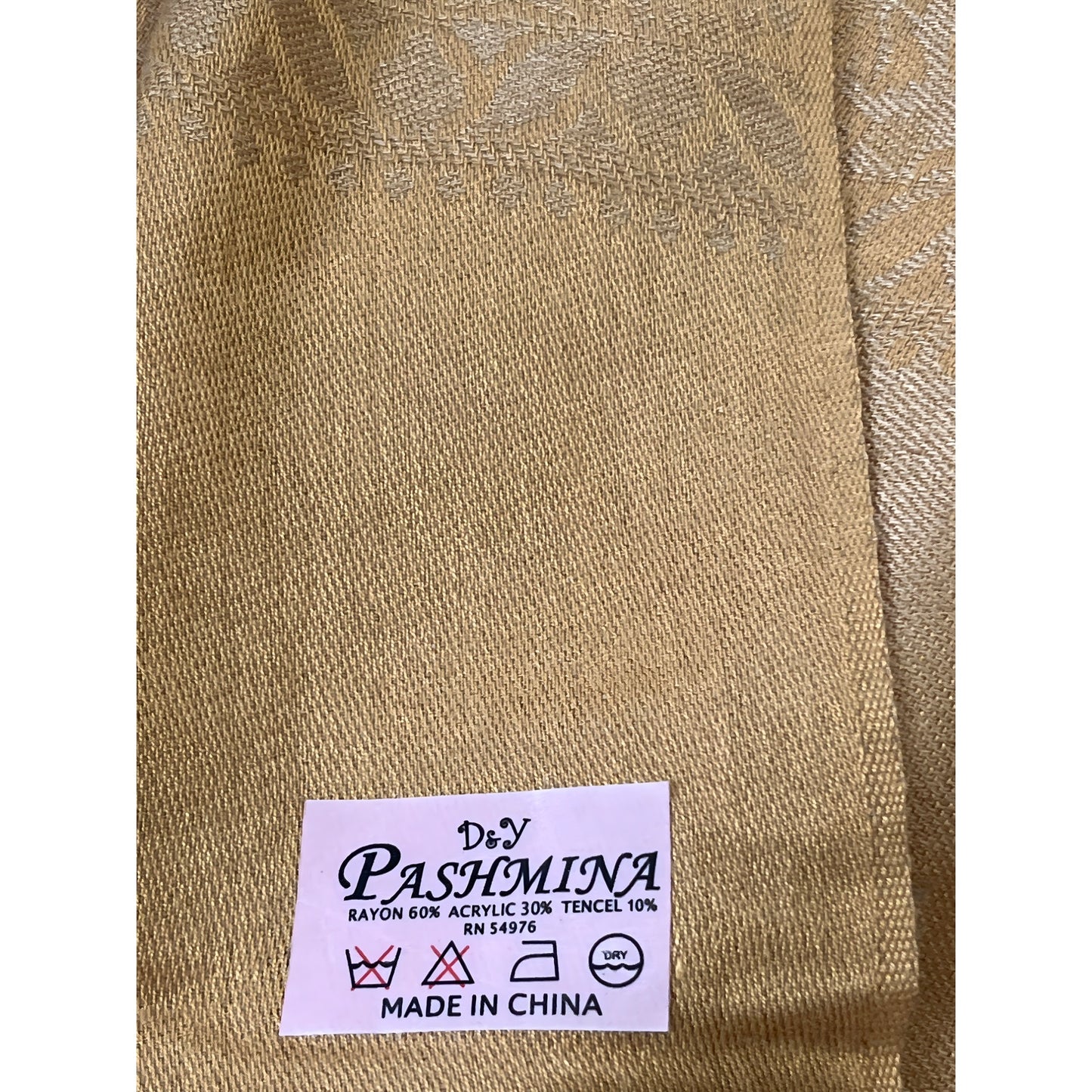 D&Y Pashmina Scarf Gold Paisley Fringe Wrap Shawl 68x26