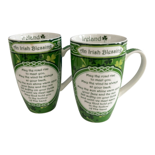 Clara Shamrock Garden “An Irish Blessing” Bone China Mugs – Ireland Celtic Design – Early 2000s