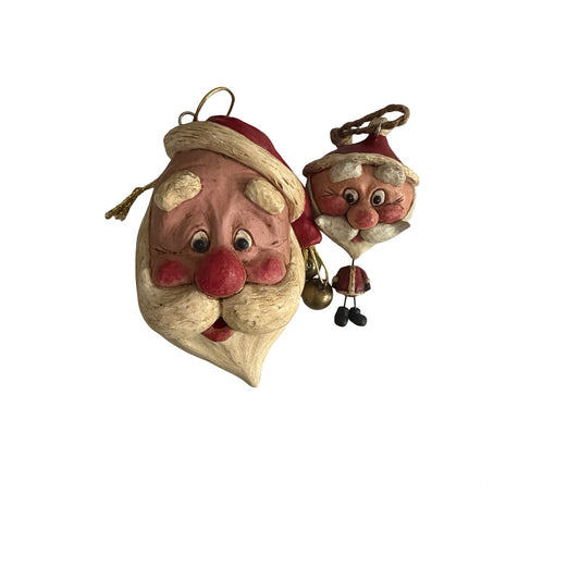 Vintage B. Anderson Santa Christmas Ornaments Set of 2 Folk Art Resin Hanging Decorations Signed 2005