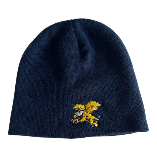 Vintage ML Caps Navy Knit Beanie with Winged Griffin Aviator Logo
