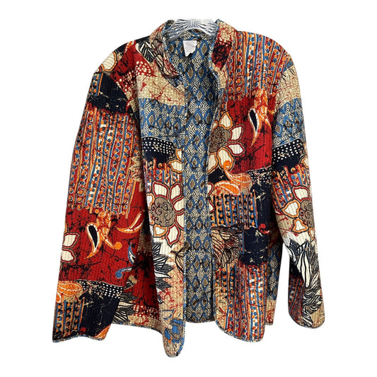 Alfred Dunner 16W Batik Patchwork Quilted Jacket – Ethnic Floral Print – Vintage Boho Style