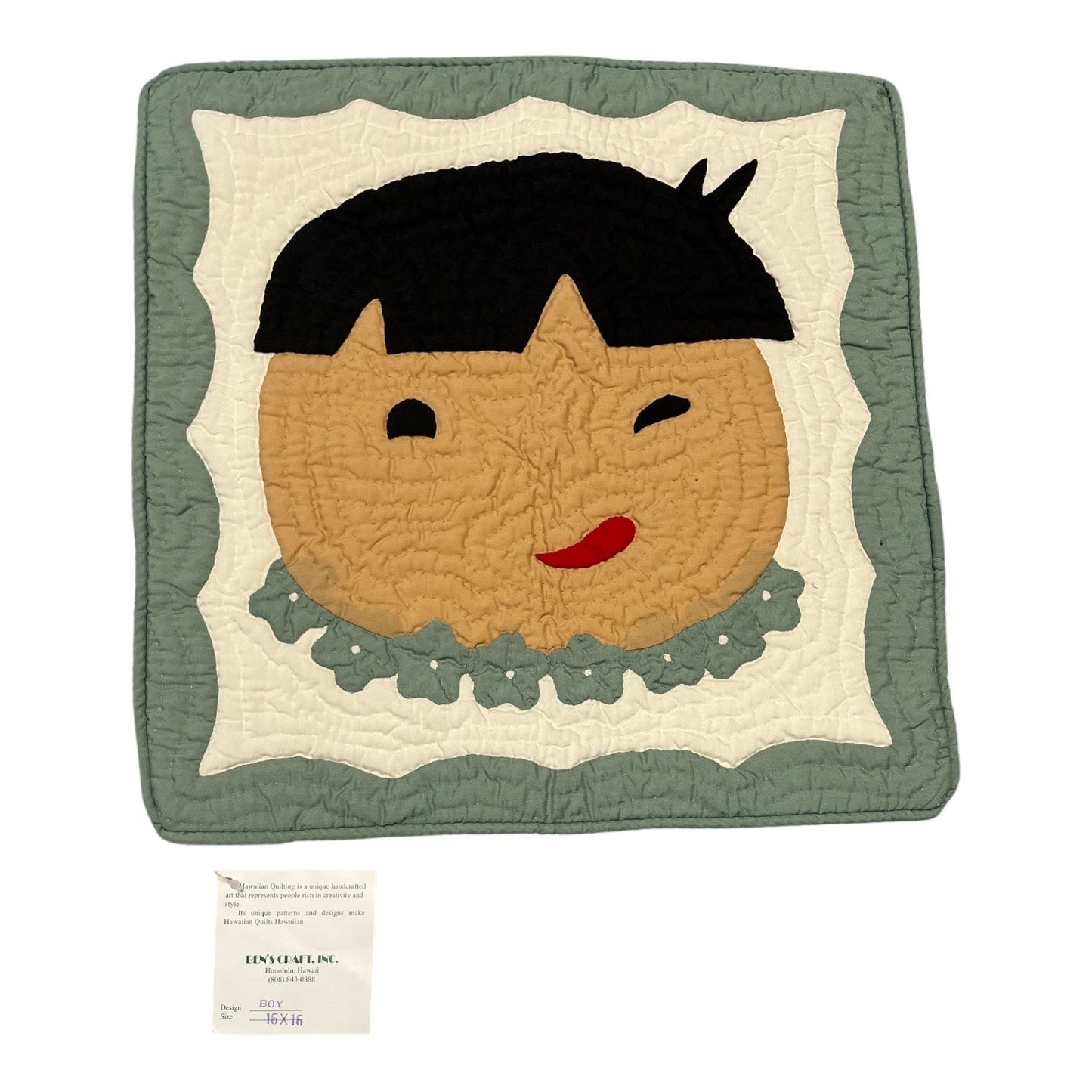 Vintage Hawaiian Quilt Pillow Covers Set of 2 Ben’s Craft Honolulu 16 x 16 Child Portrait Design