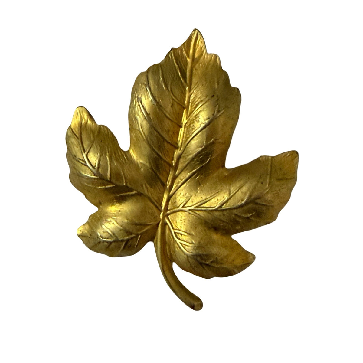 Vintage Gold Tone Fig Leaf Pin 2 Inch Botanical Costume Jewelry