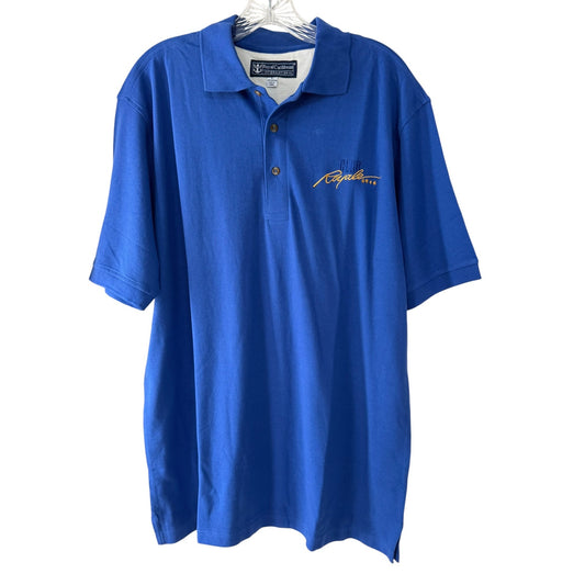 Royal Caribbean Club Royale Polo Shirt Blue Embroidered Casino Men's Large 100% Cotton