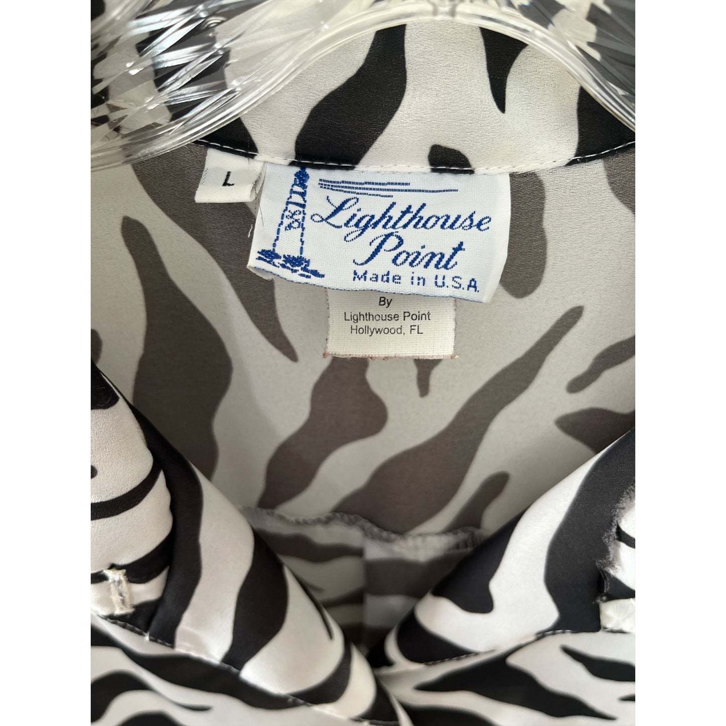 Vintage Lighthouse Point Zebra Print Blouse USA Made Size L