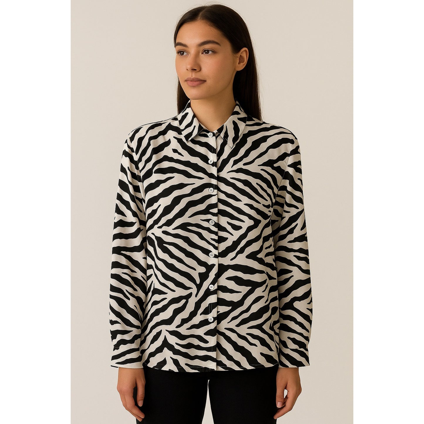 Vintage Lighthouse Point Zebra Print Blouse USA Made Size L